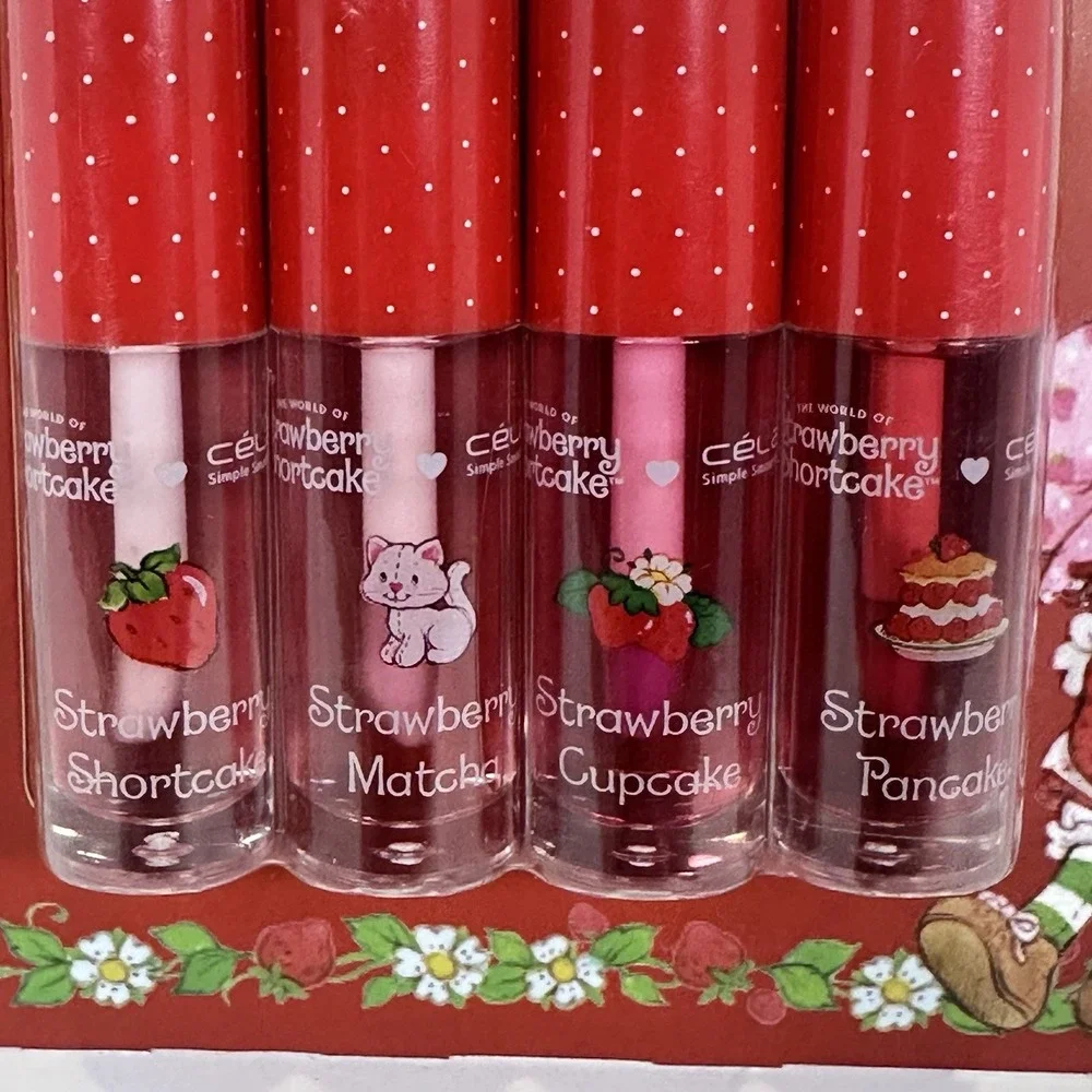 Strawberry Shortcake Celavi Lip Oil Set 4pc Gloss Moisturizing New Sealed